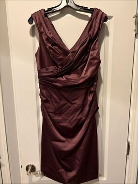 Suzi Chin for Maggy Boutique Draped Satin Midi Dress in Burgundy Plum